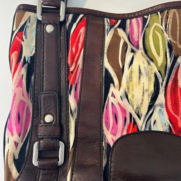 Vintage Fossil Fifty Four Brown Italian Leather & Tapestry Bag Artisan Boho - Picture 3 of 7